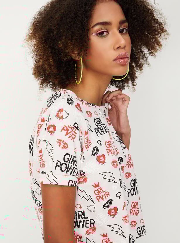 Women Typographic Printed Crop T-shirt