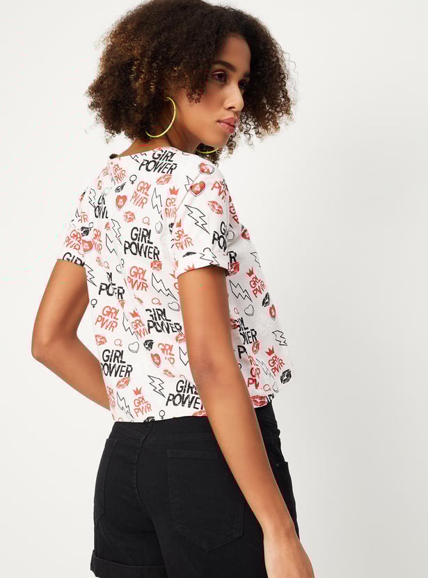 Women Typographic Printed Crop T-shirt