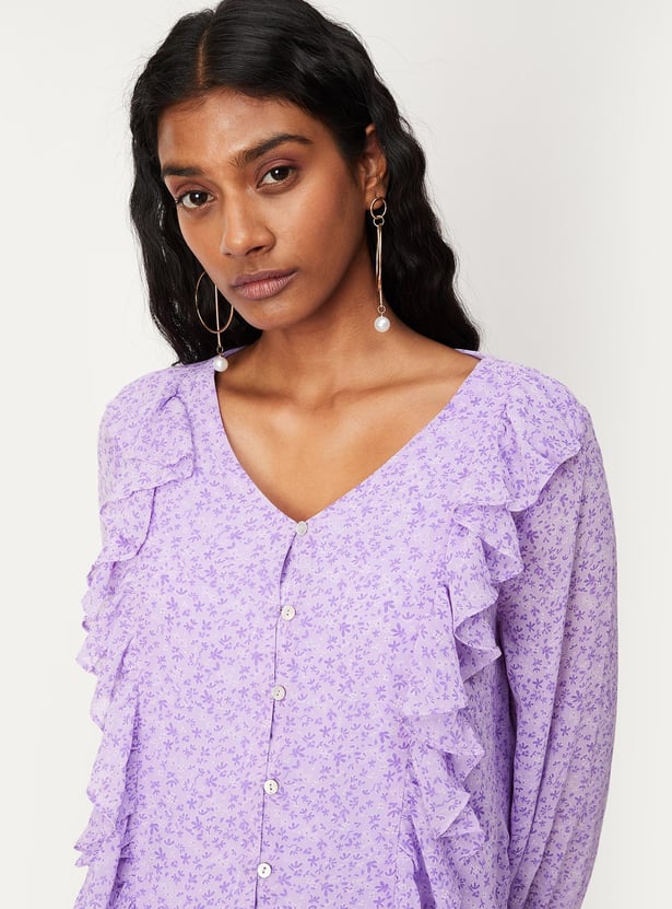Women Printed Ruffle Details Casual Top