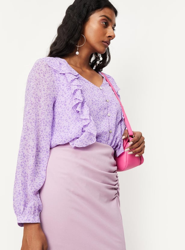 Women Printed Ruffle Details Casual Top