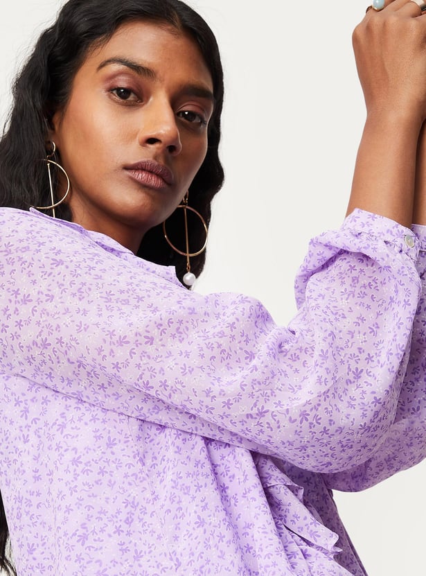Women Printed Ruffle Details Casual Top