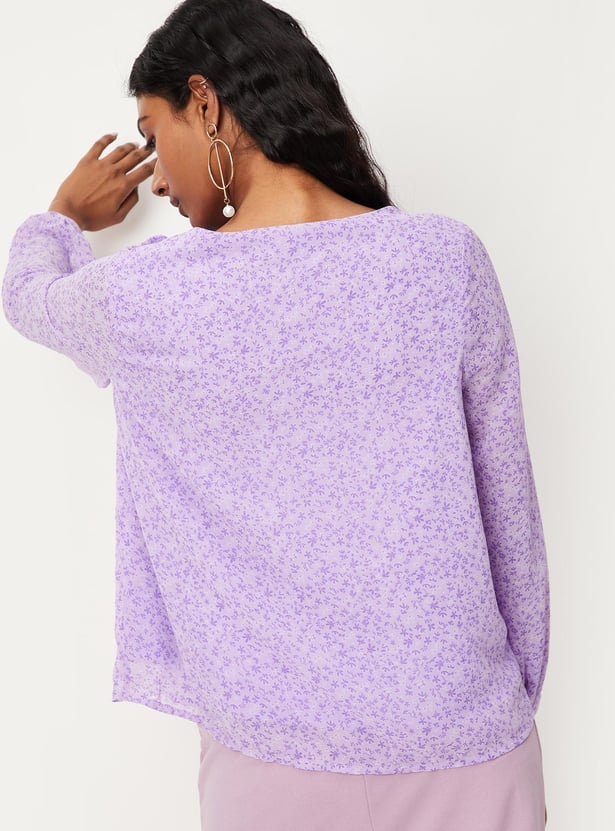 Women Printed Ruffle Details Casual Top