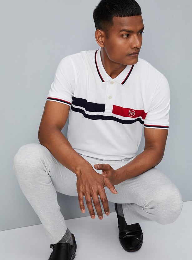 Men Colourblocked Slim Fit Polo T-shirt
