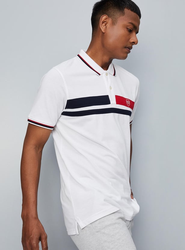 Men Colourblocked Slim Fit Polo T-shirt