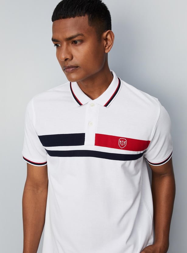 Men Colourblocked Slim Fit Polo T-shirt