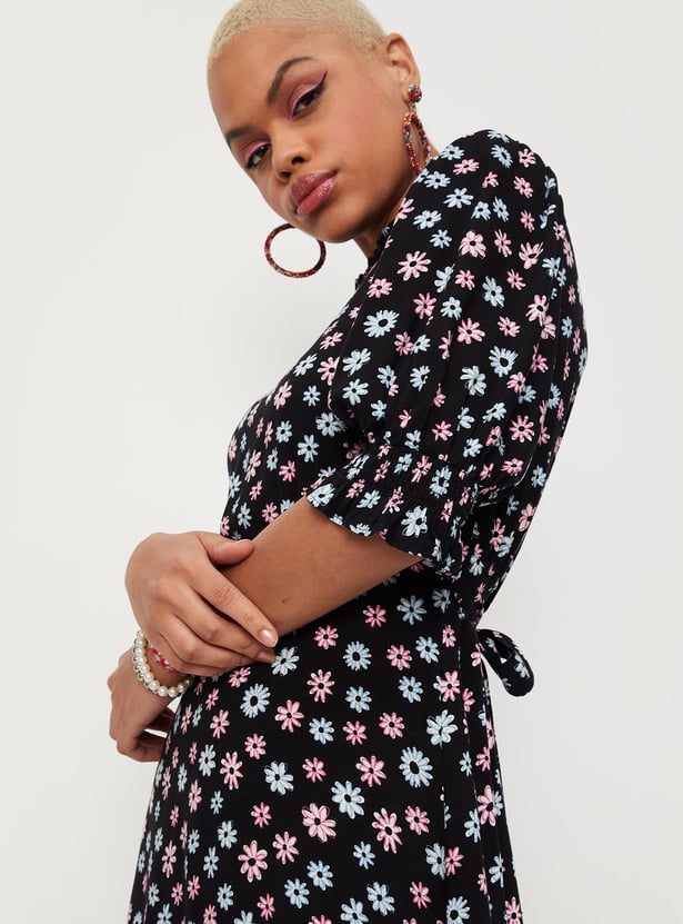 Women Floral Printed Puffed Sleeve Dress