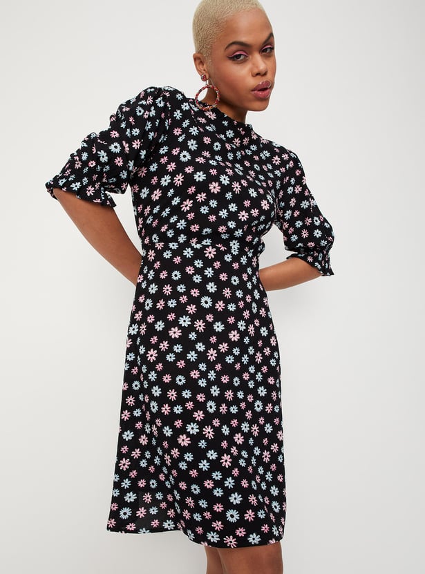 Women Floral Printed Puffed Sleeve Dress
