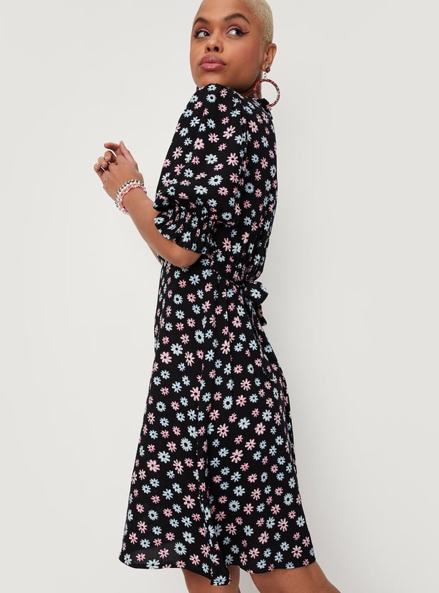 Women Floral Printed Puffed Sleeve Dress