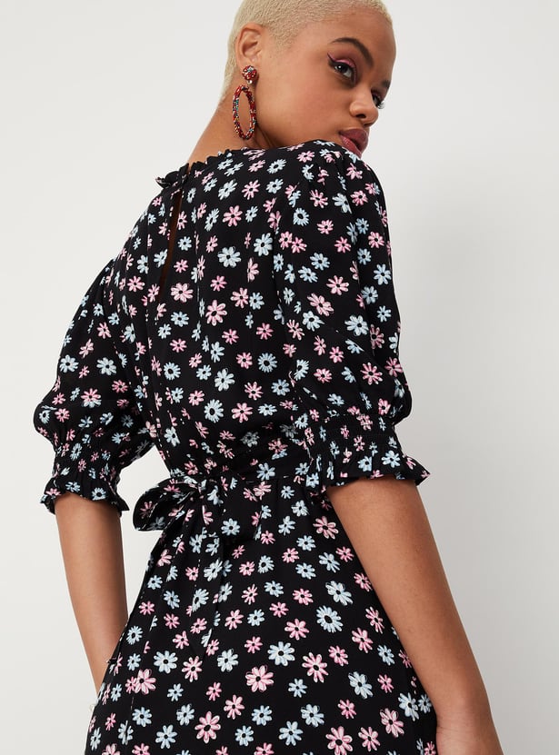 Women Floral Printed Puffed Sleeve Dress
