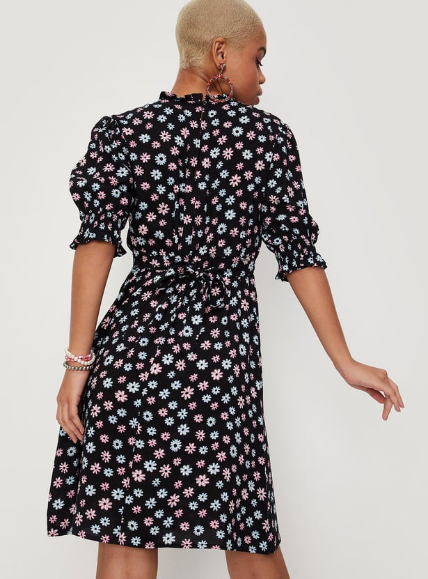 Women Floral Printed Puffed Sleeve Dress