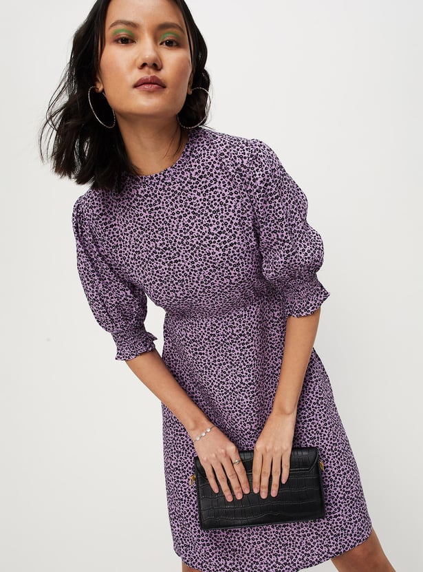 Women Floral Printed Puffed Sleeve Dress