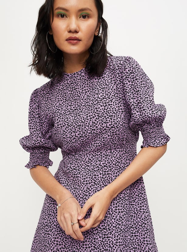 Women Floral Printed Puffed Sleeve Dress