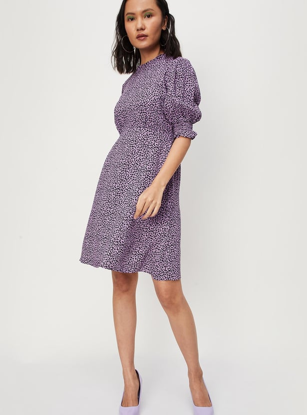 Women Floral Printed Puffed Sleeve Dress
