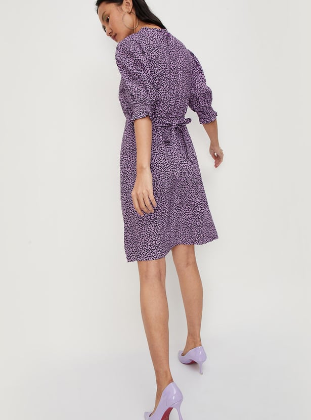 Women Floral Printed Puffed Sleeve Dress