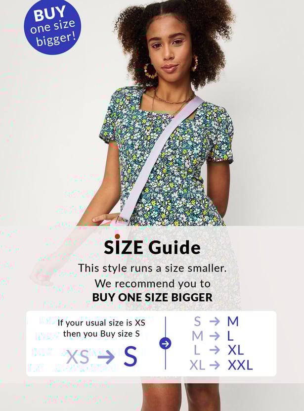 Women Printed Sqaure Neck A-line Dress
