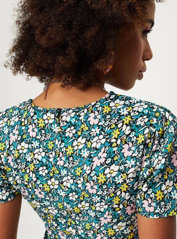 Women Printed Sqaure Neck A-line Dress
