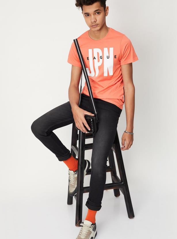 Buy Boys Pure Cotton Typographic Printed Knit T-shirt Online at