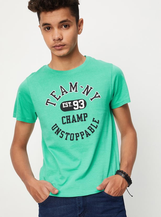 Boys Pure Cotton Typographic Printed Knit T-shirt