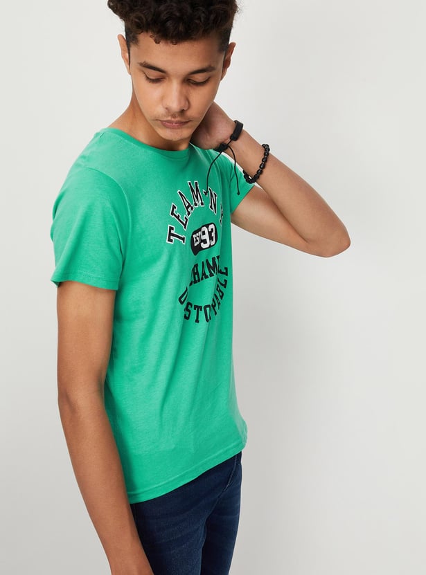 Boys Pure Cotton Typographic Printed Knit T-shirt