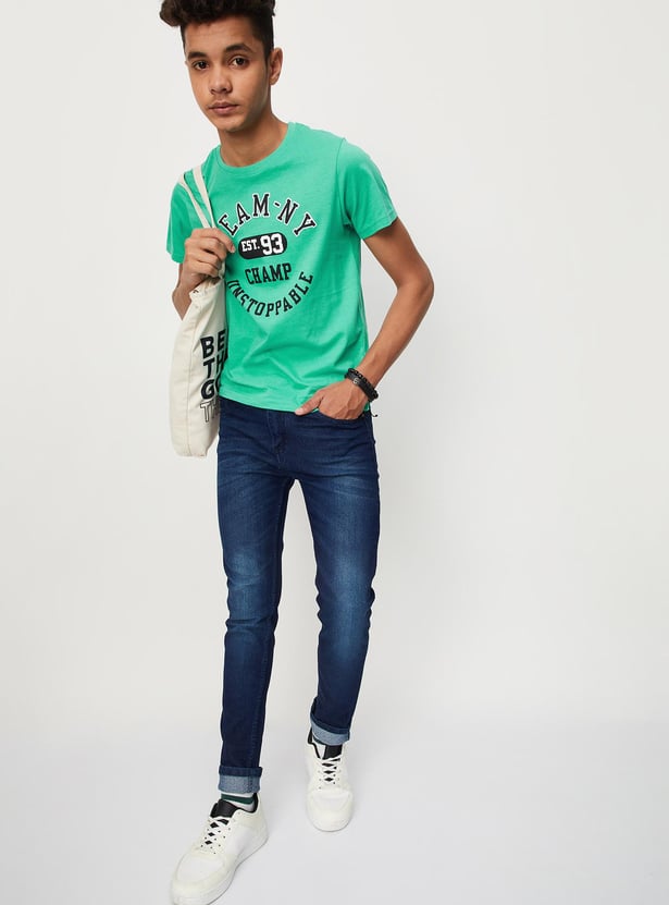 Boys Pure Cotton Typographic Printed Knit T-shirt