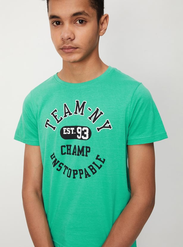 Boys Pure Cotton Typographic Printed Knit T-shirt