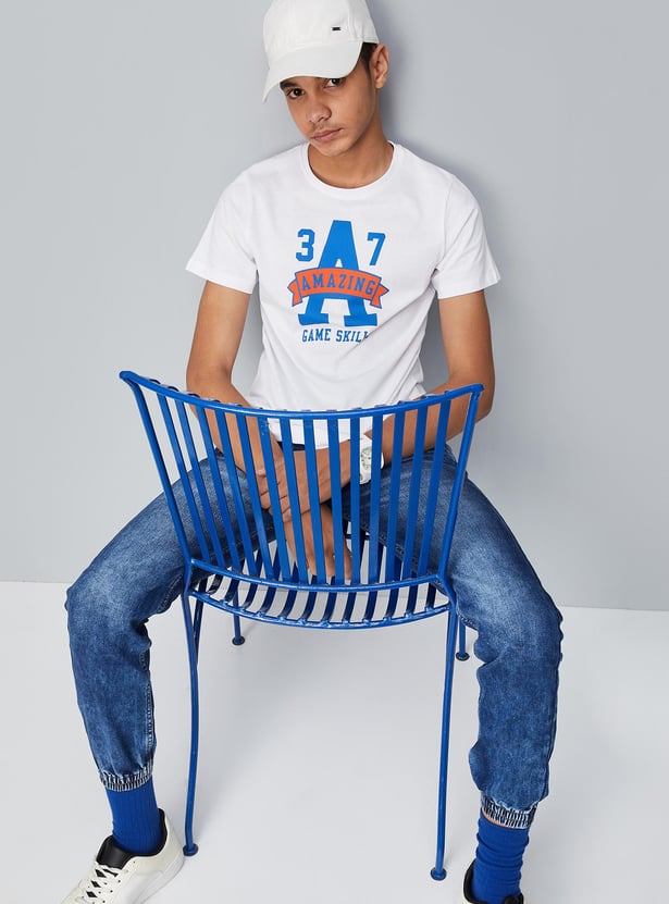 Boys Typographic Printed Cotton Knit T-shirt