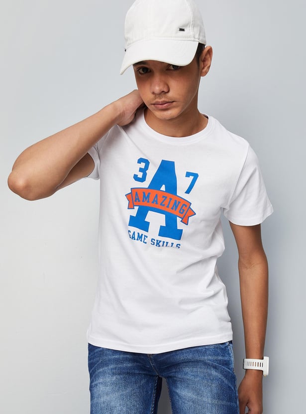 Boys Typographic Printed Cotton Knit T-shirt