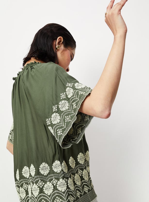 Women Embroidered Broad Neck Top