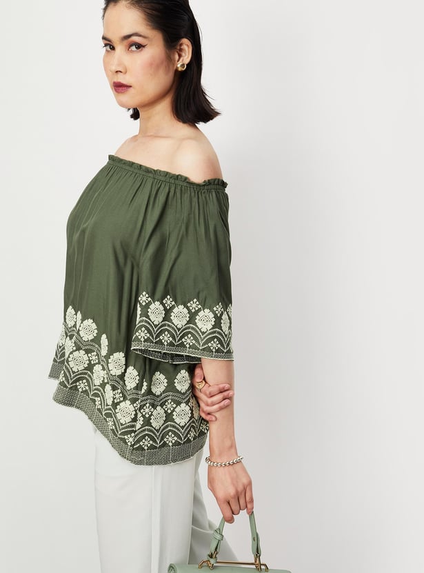 Women Embroidered Broad Neck Top