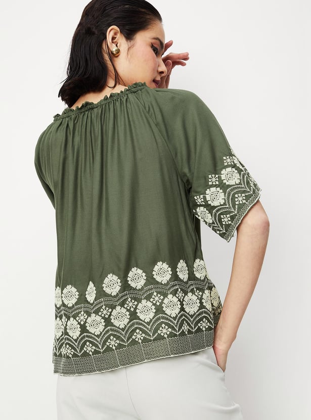 Women Embroidered Broad Neck Top