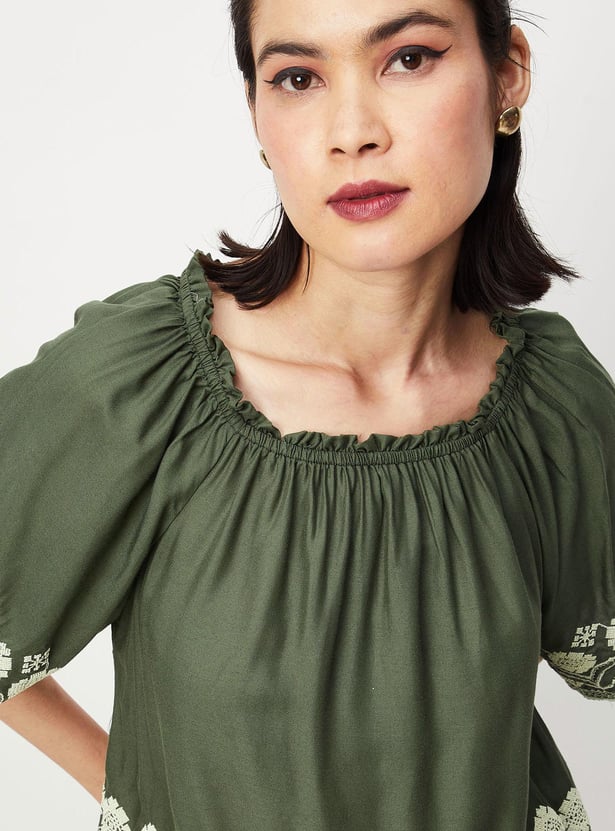 Women Embroidered Broad Neck Top