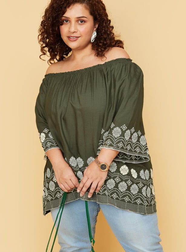 Women Embroidered Broad Neck Top