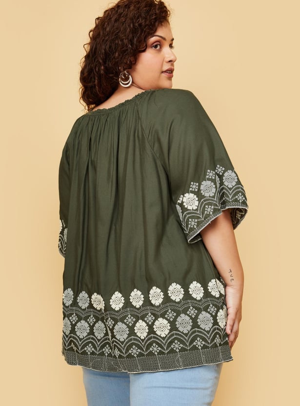 Women Embroidered Broad Neck Top