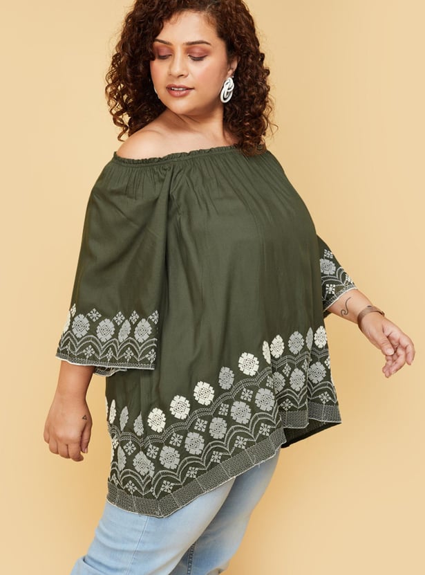 Women Embroidered Broad Neck Top