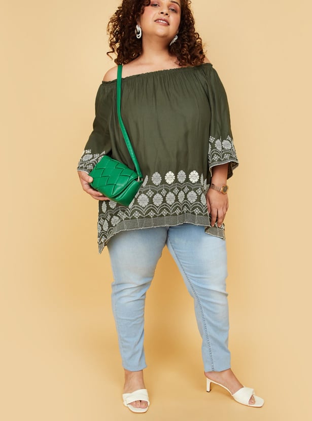 Women Embroidered Broad Neck Top