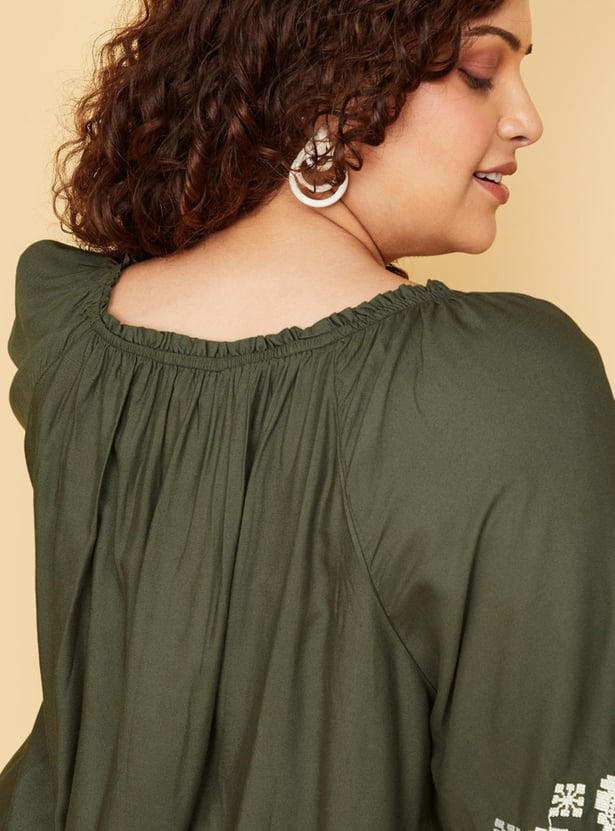 Women Embroidered Broad Neck Top
