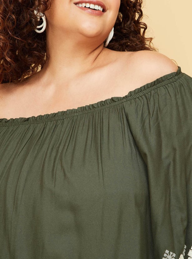 Women Embroidered Broad Neck Top