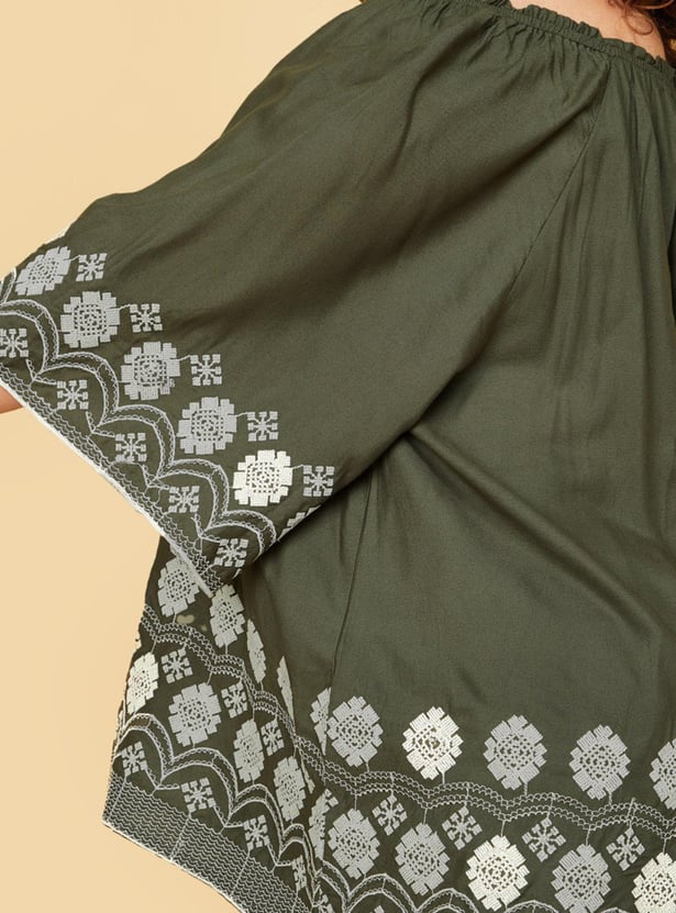 Women Embroidered Broad Neck Top