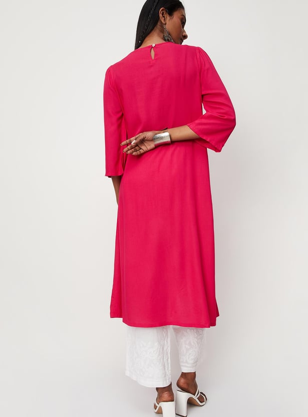Women Embroidered Round Neck A-Line Kurta