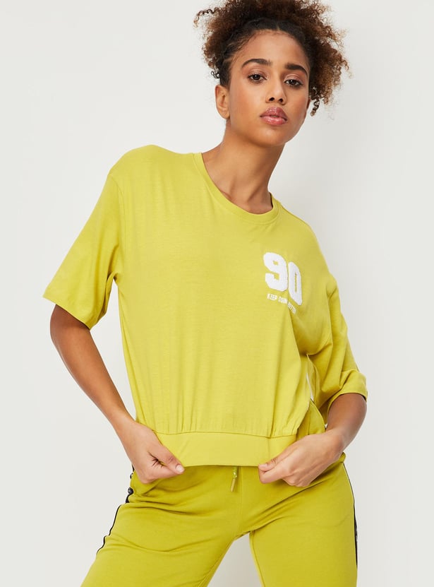 Women Appliqued Elasticated Hem T-shirt