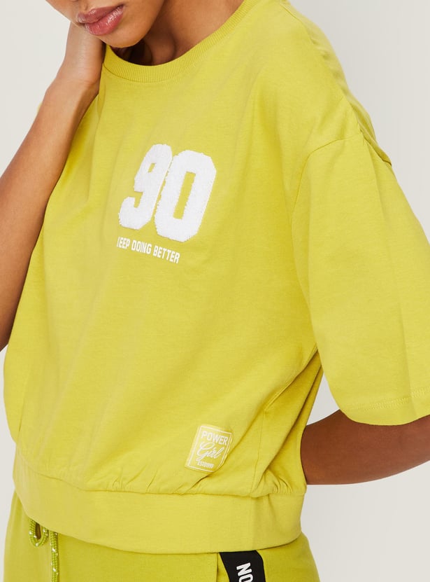 Women Appliqued Elasticated Hem T-shirt