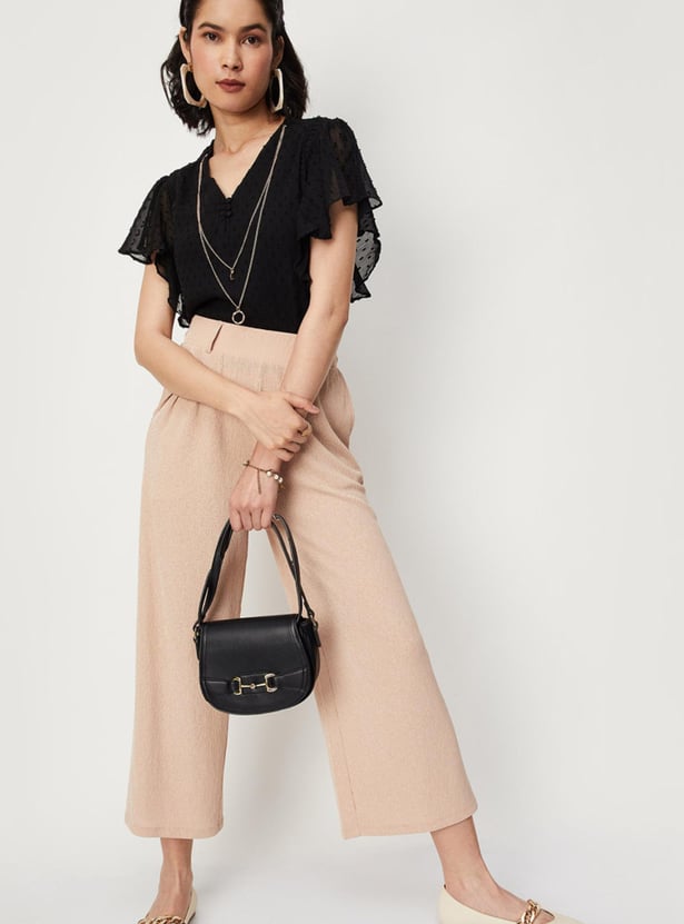 Women Dobby Woven Flutter Sleeves Blouse