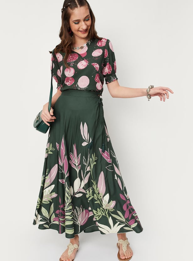 Women Printed Overlap Crop Top