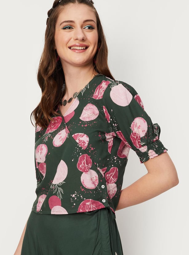 Women Printed Overlap Crop Top