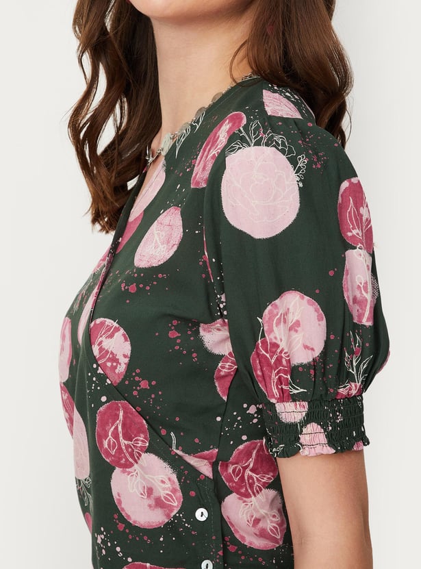 Women Printed Overlap Crop Top