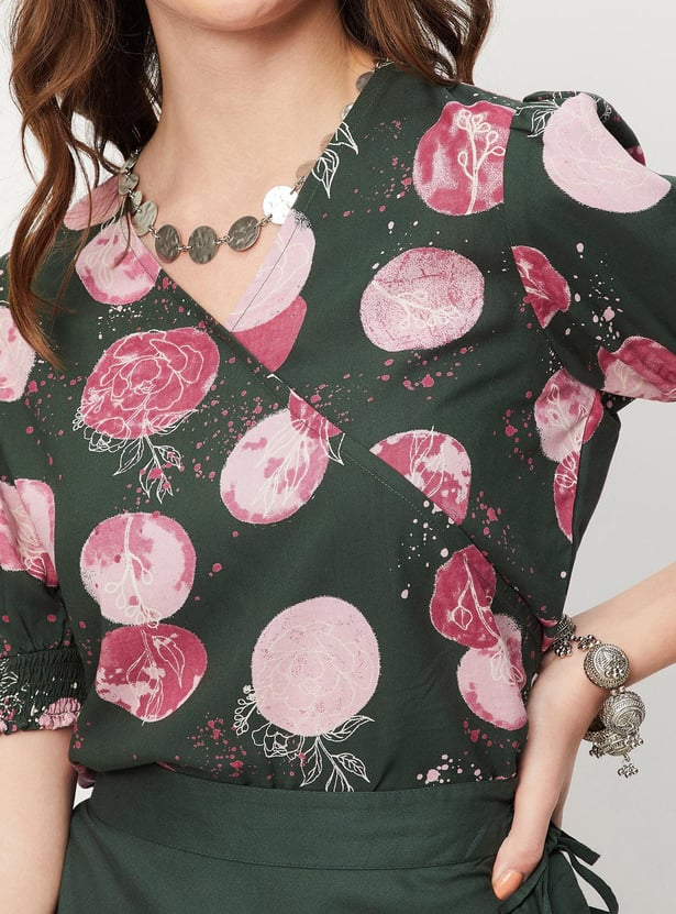 Women Printed Overlap Crop Top