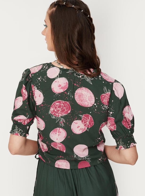 Women Printed Overlap Crop Top