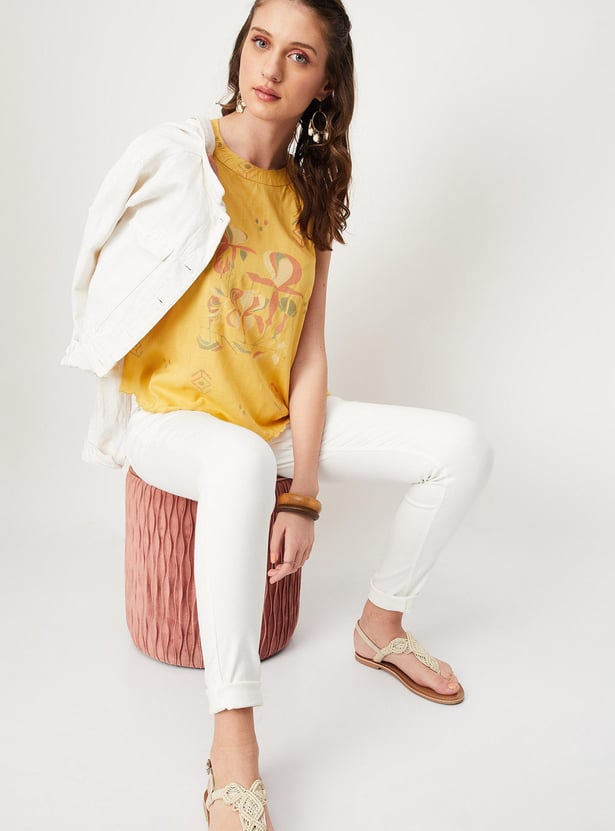 Women Printed Scalloped Hem Halter Neck Top