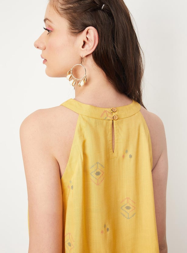 Women Printed Scalloped Hem Halter Neck Top