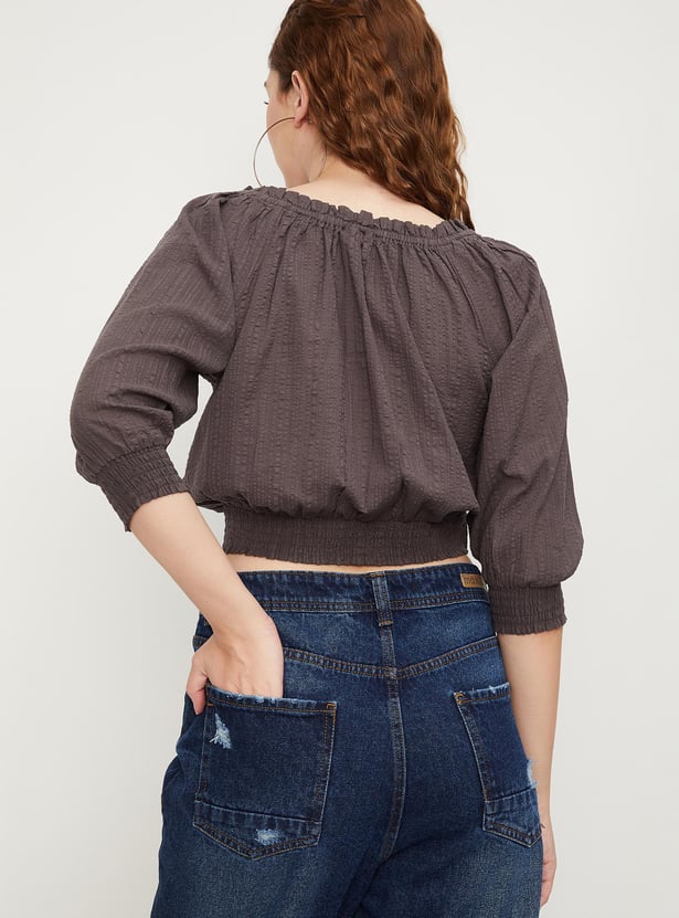 Women Embroidered Bubble Hem Crop Top